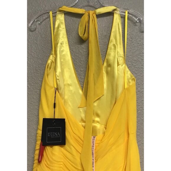 Mac Duggal NWT Asymmetrical Hem Halter Gown Long Dress Yellow Women's Size 12 - Picture 9 of 16